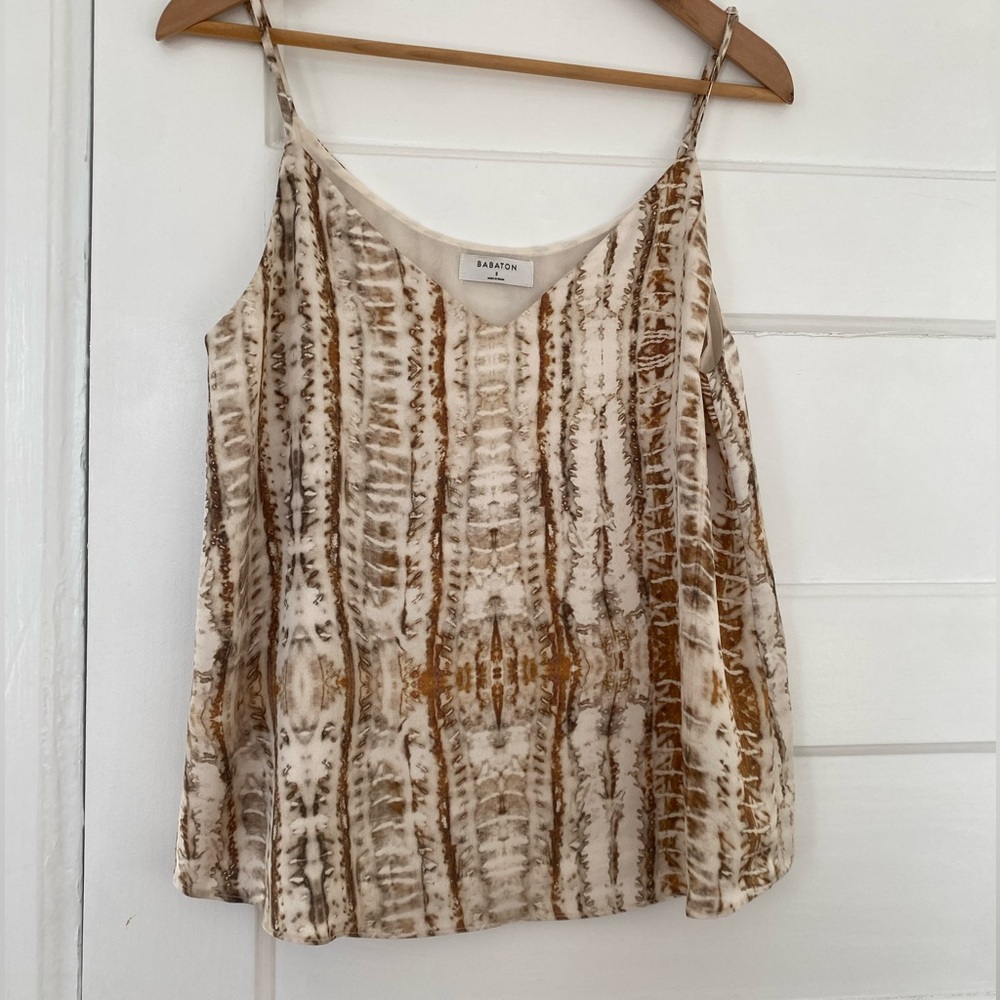 Babaton Cream and Brown Tie-Dye Silk Tank Top